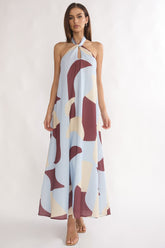 Mireille Backless Halter Maxi Dress Print Chocolate