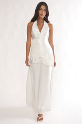 Elyria 3D Ruffle Halter Maxi Dress White