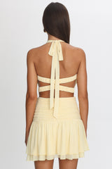 Savina Sheer Bodice Mini Dress Lemon