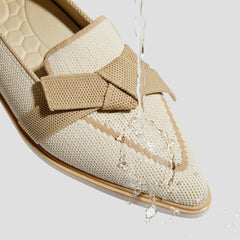 Water-Repellent Pointed-Toe Bow Loafers (Valentina）