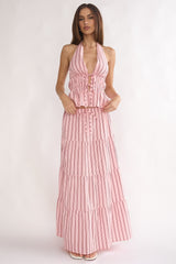Under The Moons Tied Front Halter Top Stripe Pink
